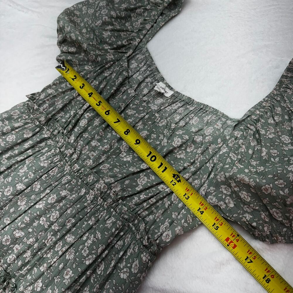 Blu Pepper Green Floral Sun Dress Size L Cottagecore Light Academia Fairy Flowy - Picture 4 of 8